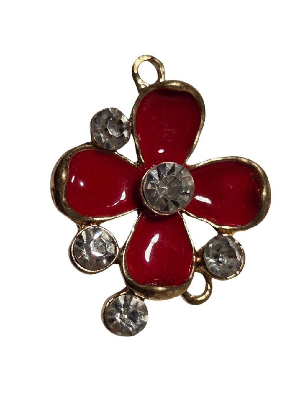 Flower Charm Red Enamel Clear Rhinestones Pendant For Jewelry Making DIY Craft